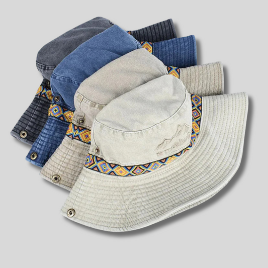 Embroidered Vintage Bucket Hat – Foldable Cotton Sun Cap for Men & Women
