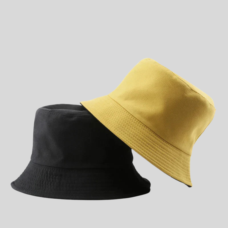 Solid Black Reversible Bucket Hat – Unisex Cotton Two-Side Casual Sun Hats