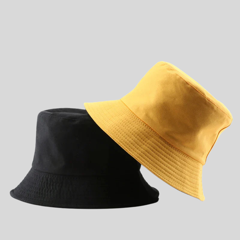 Solid Black Reversible Bucket Hat – Unisex Cotton Two-Side Casual Sun Hats