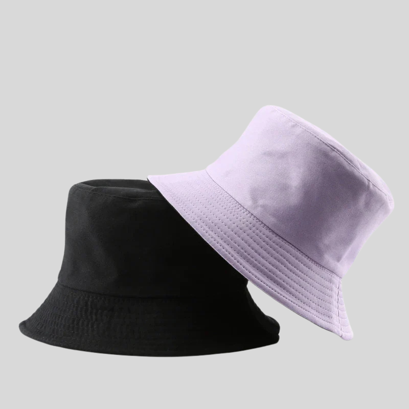 Solid Black Reversible Bucket Hat – Unisex Cotton Two-Side Casual Sun Hats