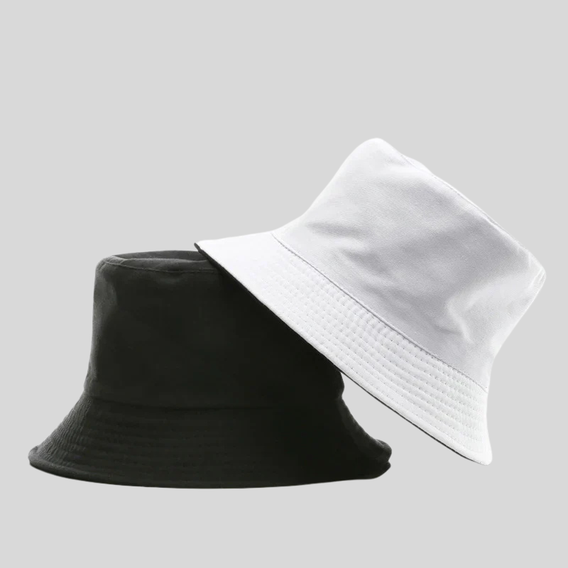 Solid Black Reversible Bucket Hat – Unisex Cotton Two-Side Casual Sun Hats