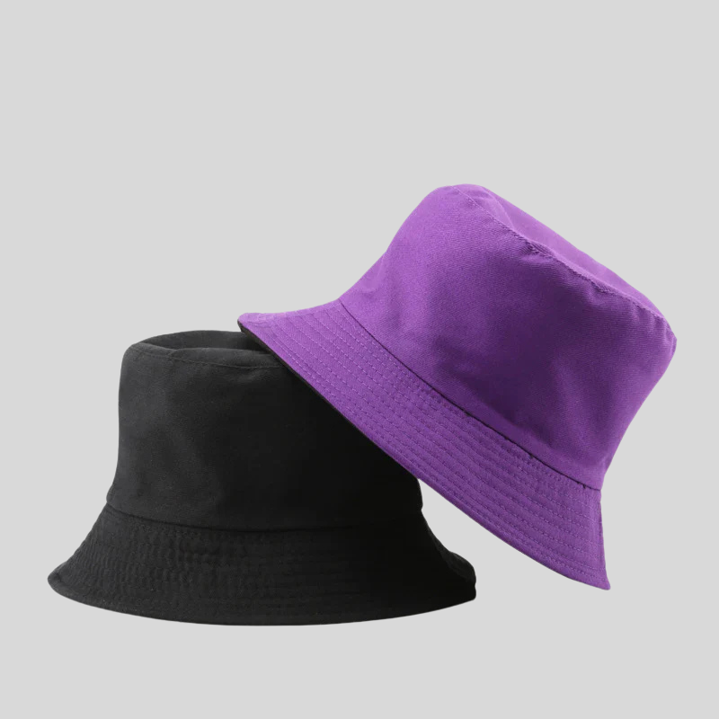 Solid Black Reversible Bucket Hat – Unisex Cotton Two-Side Casual Sun Hats