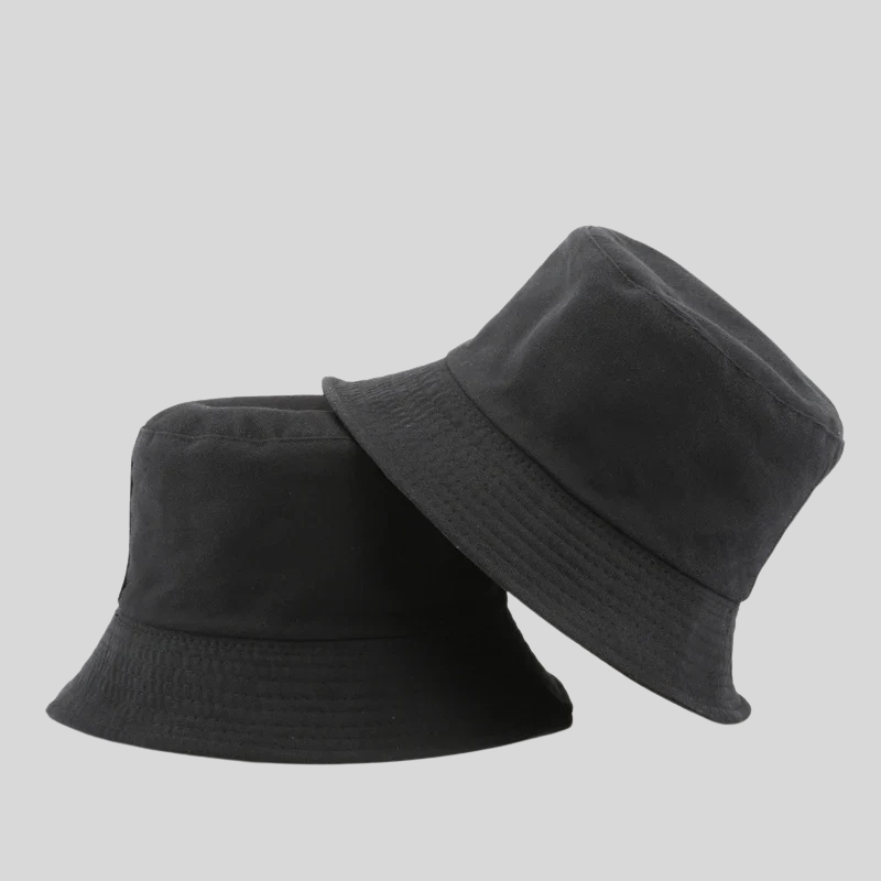 Solid Black Reversible Bucket Hat – Unisex Cotton Two-Side Casual Sun Hats