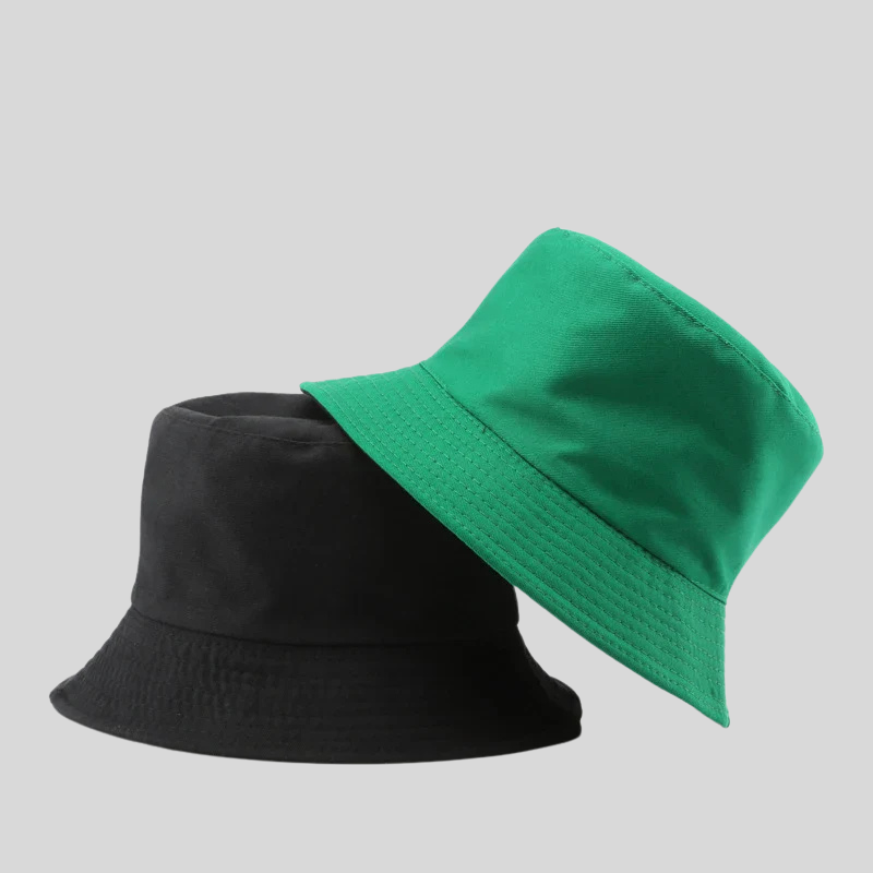 Solid Black Reversible Bucket Hat – Unisex Cotton Two-Side Casual Sun Hats