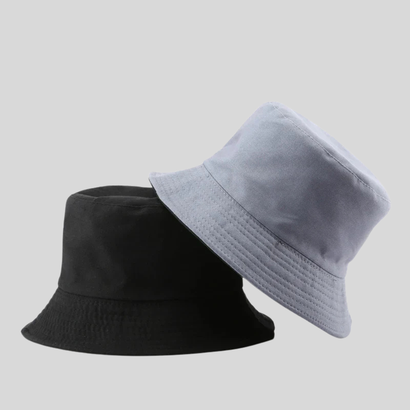 Solid Black Reversible Bucket Hat – Unisex Cotton Two-Side Casual Sun Hats