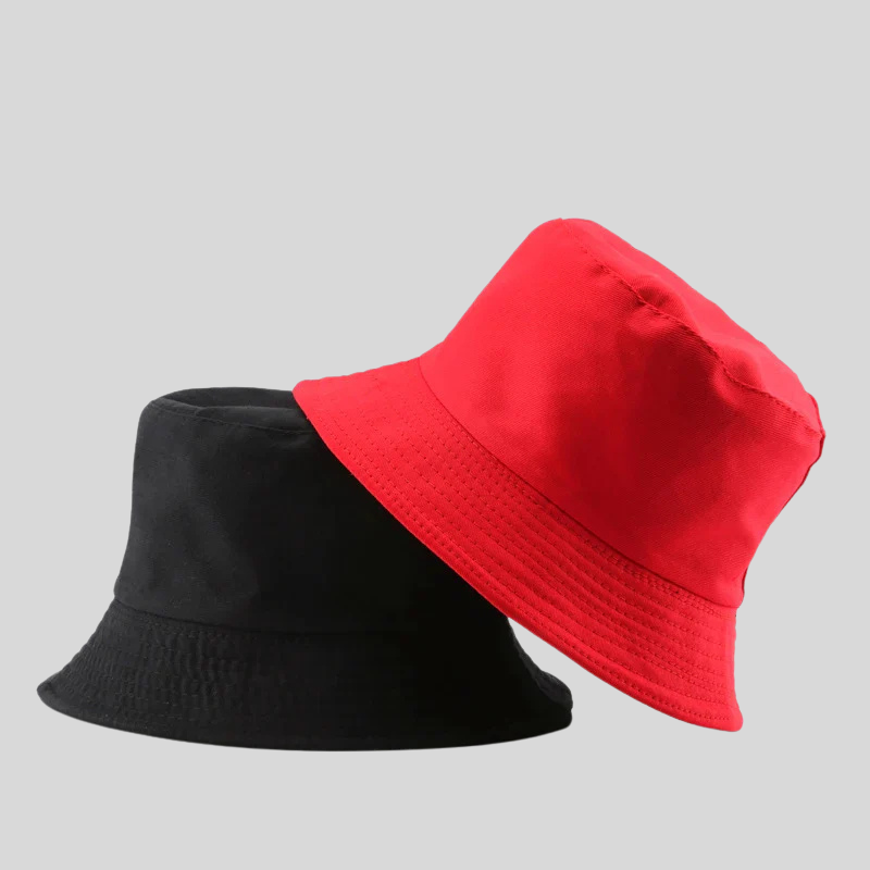 Solid Black Reversible Bucket Hat – Unisex Cotton Two-Side Casual Sun Hats