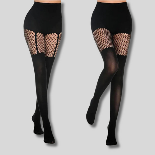 Black Fishnet Suspender Tights – Nightclub & Festival Vibe