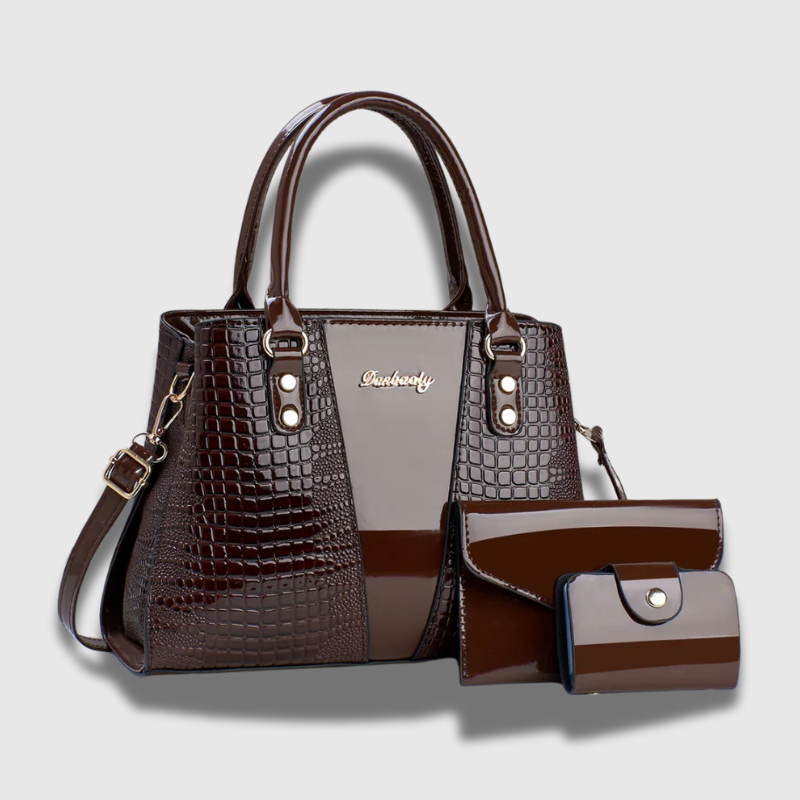 Luxeuria Luxe 3-Piece Patent Leather Stone Pattern Handbag Set