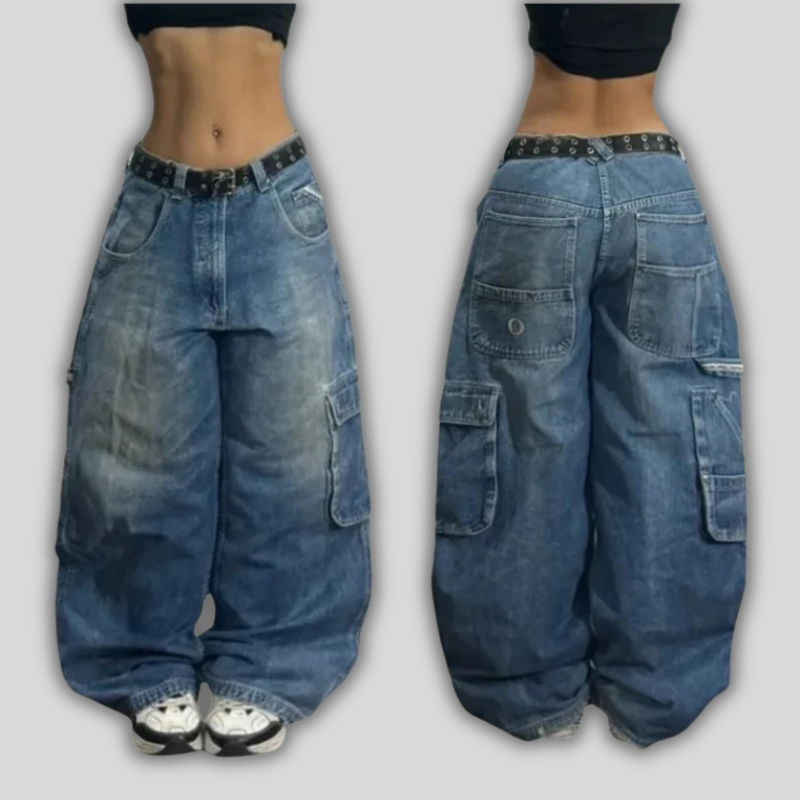 Urban Rebel Multi-Pocket Washed Y2K Jeans