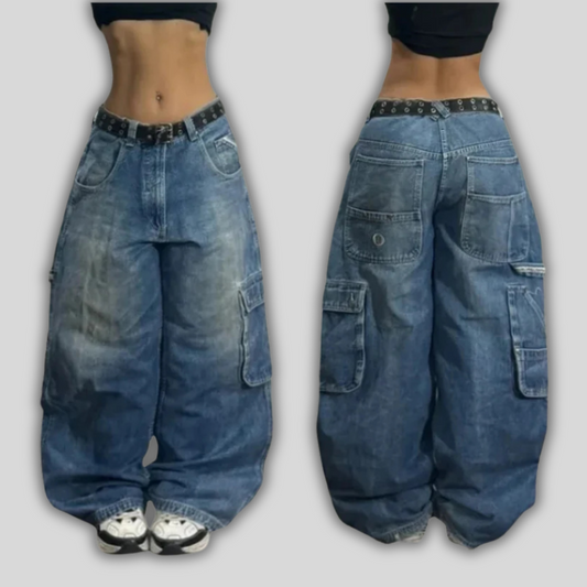 Urban Rebel Multi-Pocket Washed Y2K Jeans