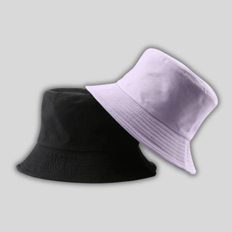 Solid Black Reversible Bucket Hat – Unisex Cotton Two-Side Casual Sun Hats