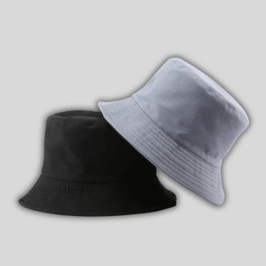 Solid Black Reversible Bucket Hat – Unisex Cotton Two-Side Casual Sun Hats