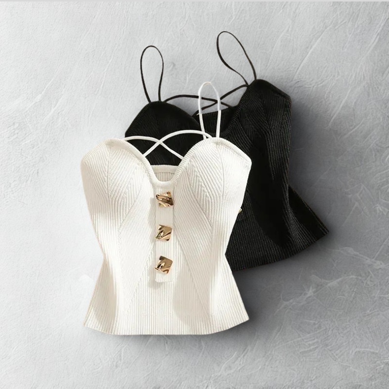 Summer Knit Buttoned Camisole Tank Top – Women's Sexy Clubwear
