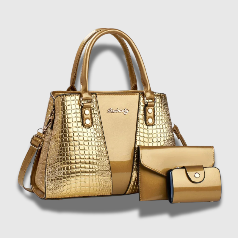 Luxeuria Luxe 3-Piece Patent Leather Stone Pattern Handbag Set