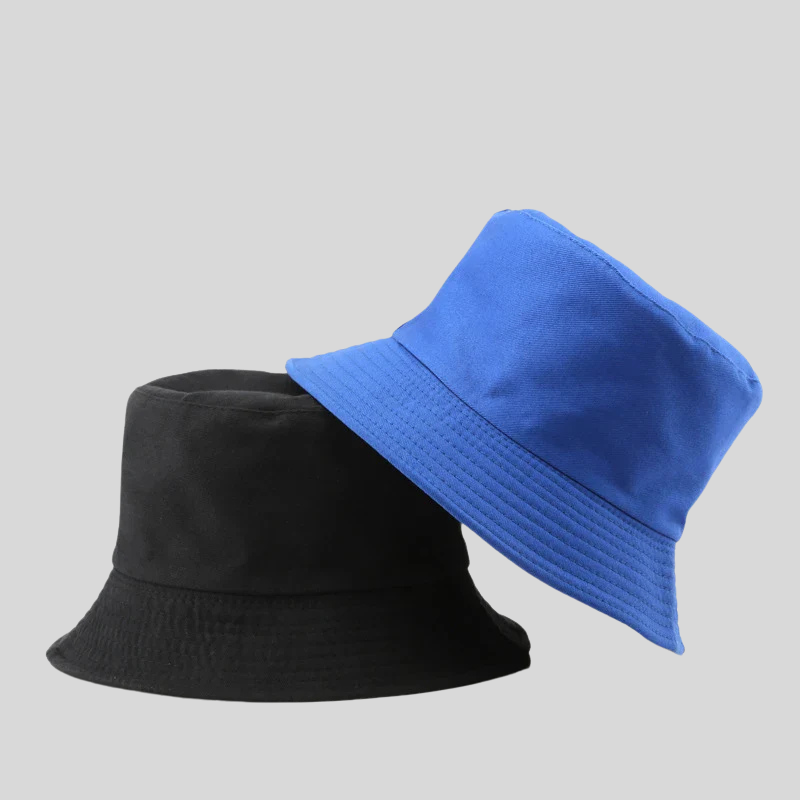 Solid Black Reversible Bucket Hat – Unisex Cotton Two-Side Casual Sun Hats