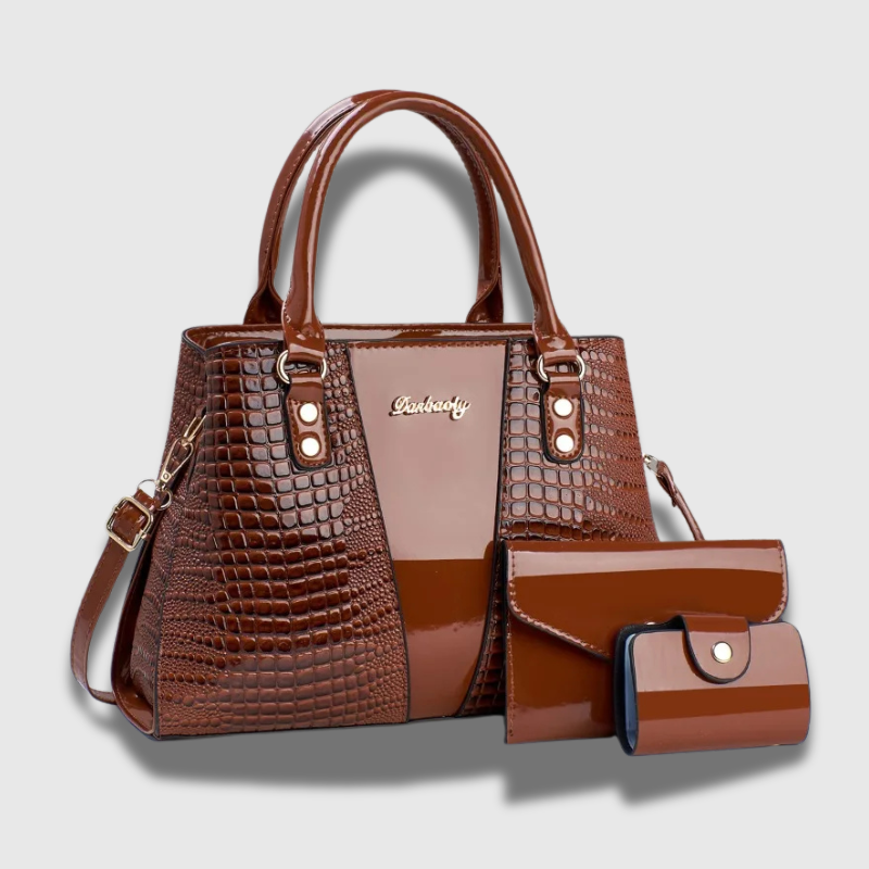 Luxeuria Luxe 3-Piece Patent Leather Stone Pattern Handbag Set