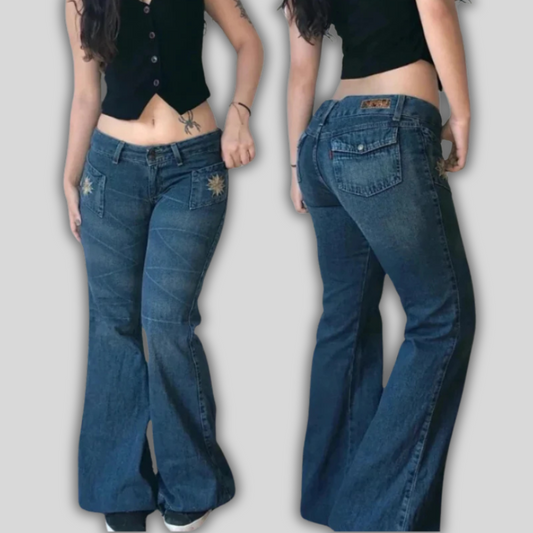 Retro Flared Patch Wide-Leg Jeans – Y2K Street Edition
