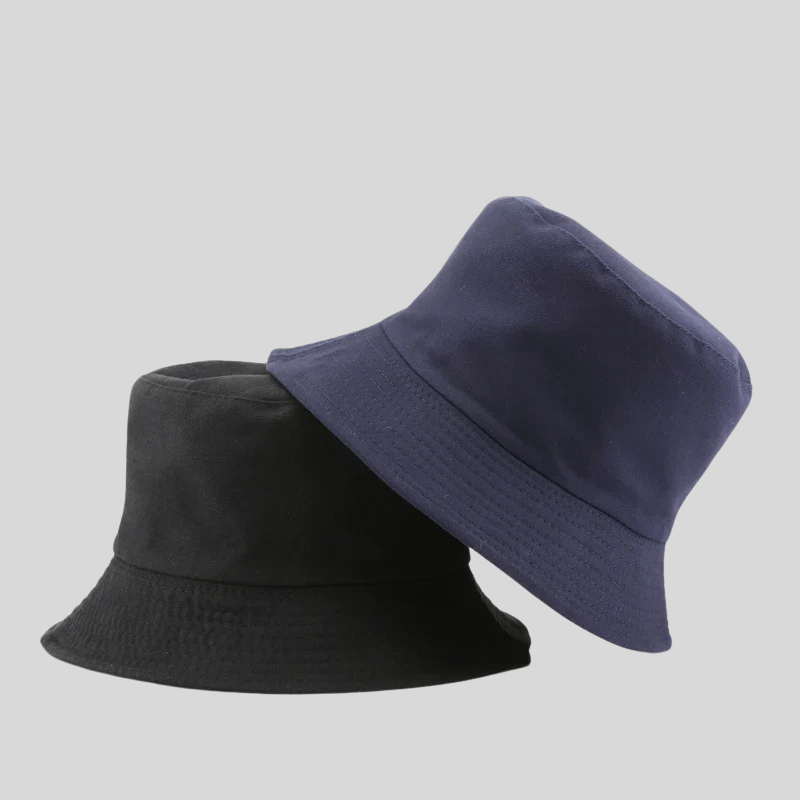 Solid Black Reversible Bucket Hat – Unisex Cotton Two-Side Casual Sun Hats