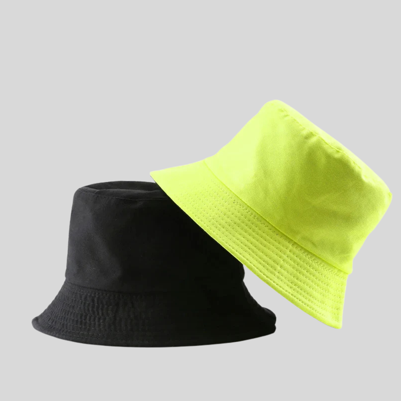 Solid Black Reversible Bucket Hat – Unisex Cotton Two-Side Casual Sun Hats