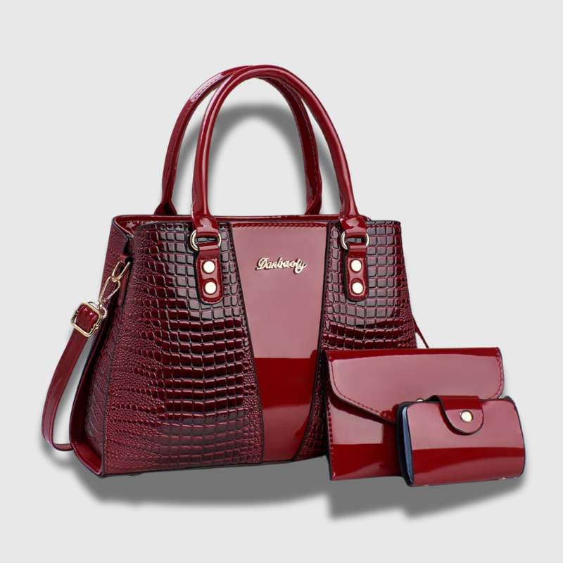 Luxeuria Luxe 3-Piece Patent Leather Stone Pattern Handbag Set