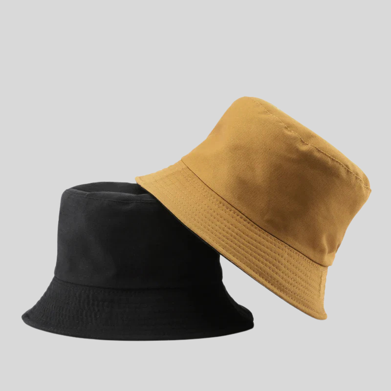 Solid Black Reversible Bucket Hat – Unisex Cotton Two-Side Casual Sun Hats