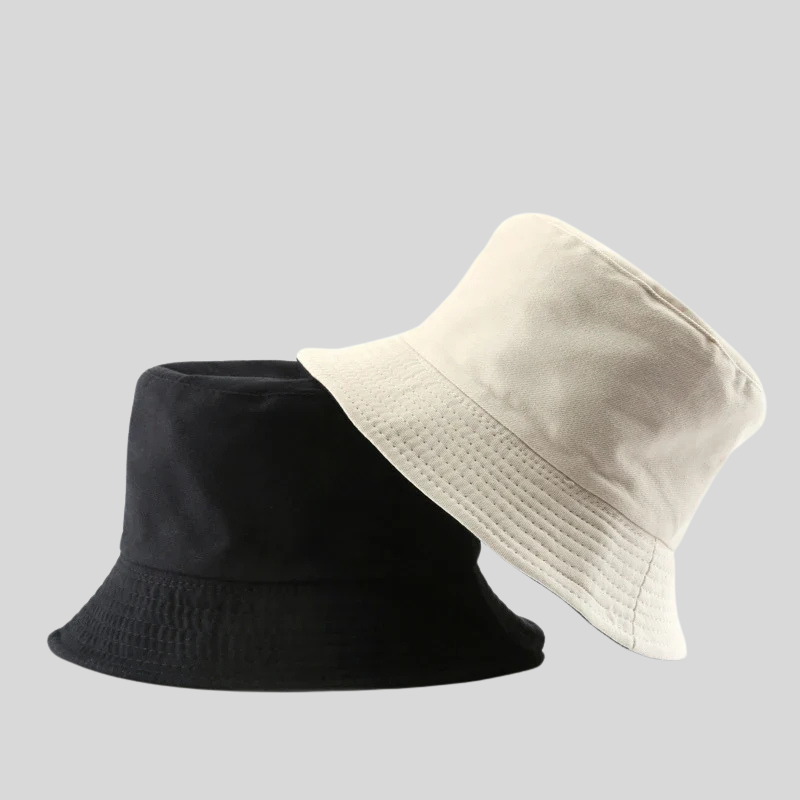 Solid Black Reversible Bucket Hat – Unisex Cotton Two-Side Casual Sun Hats