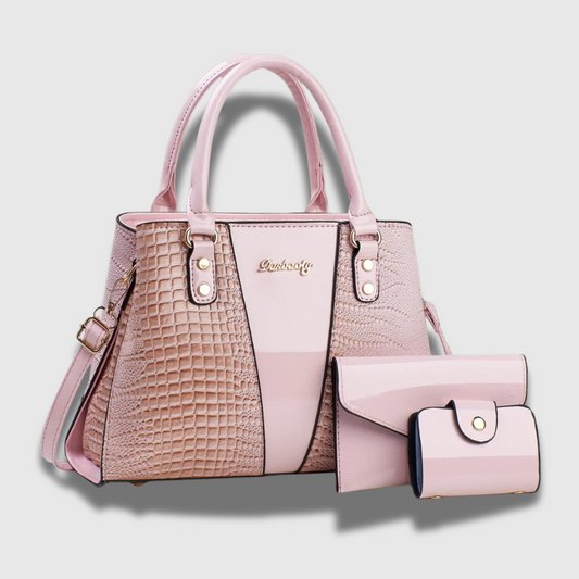 Luxeuria Luxe 3-Piece Patent Leather Stone Pattern Handbag Set