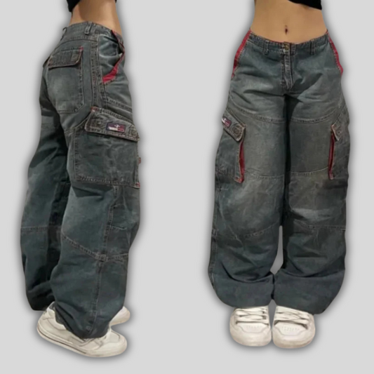 Urban Vault Multi-Pocket Washed Y2K Baggy Jeans