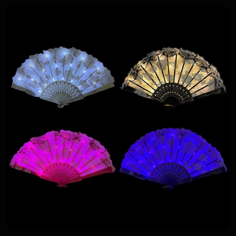 LED Glow Lolita Folding Fan – Rave, Festival & Party Light-Up Hand Fan