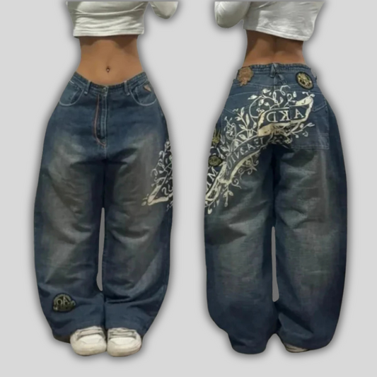 Y2K Embroidered Baggy Jeans — Retro Streetwear