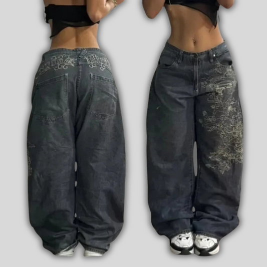 Urban Echo Y2K Embroidery Jeans – Harajuku Luxe Edition