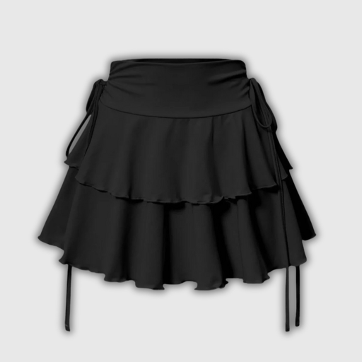 High Waist Solid Mini Skirt with Lace-Up Detail
