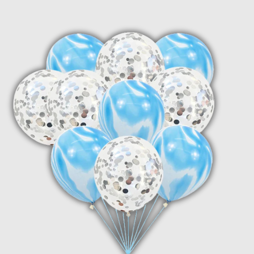Marble & Silver Confetti Balloon Set – 40 Pieces