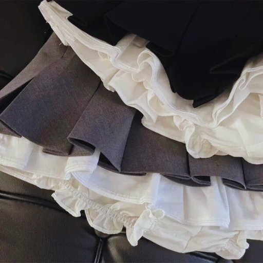 Black Patchwork Pleated Mini Skirt