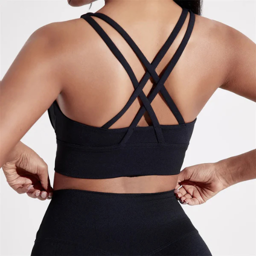 Women’s Solid Color Slim Fit Cross-Back Sports Bra Top