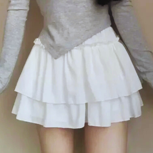 White & Black Ruffle Chiffon Mini Skirt