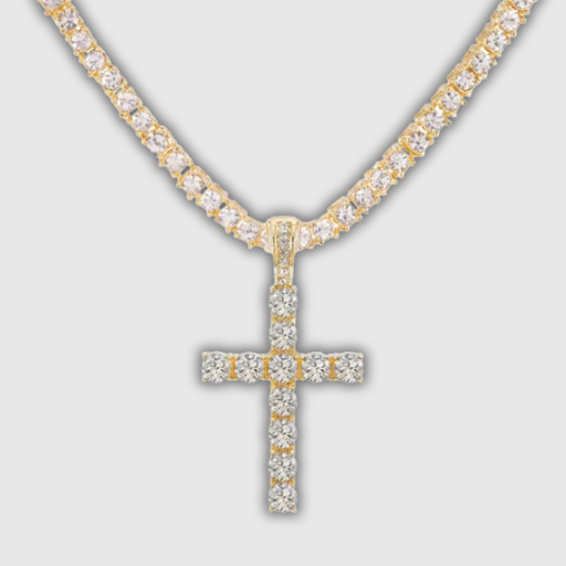 Luxeuria Luxe Hip Hop Cross Pendant Necklace with 4mm Zircon Tennis Chain