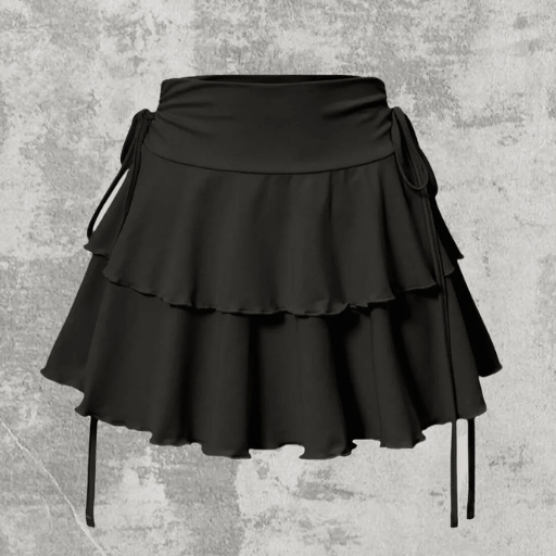 High Waist Solid Mini Skirt with Lace-Up Detail