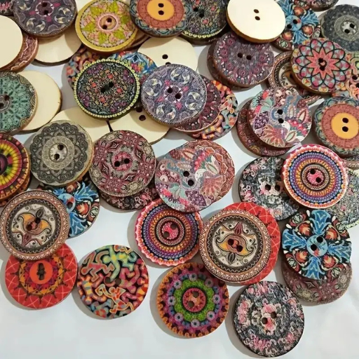 Vintage Painted Wooden Buttons – 100pcs DIY Craft Set