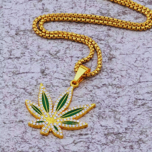 Luxeuria Luxe Gold Maple Leaf Rhinestone Pendant Necklace