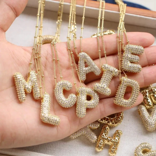 Luxeuria Luxe A–Z Balloon Letter Pendant Necklace – Gold Zircon