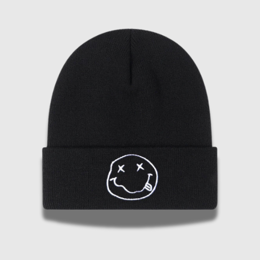 Knit Beanie with Smile Pattern — Windproof Ear Protection Hat