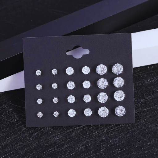 Luxeuria Luxe 12-Pair Classic Crystal Stud Earrings Set