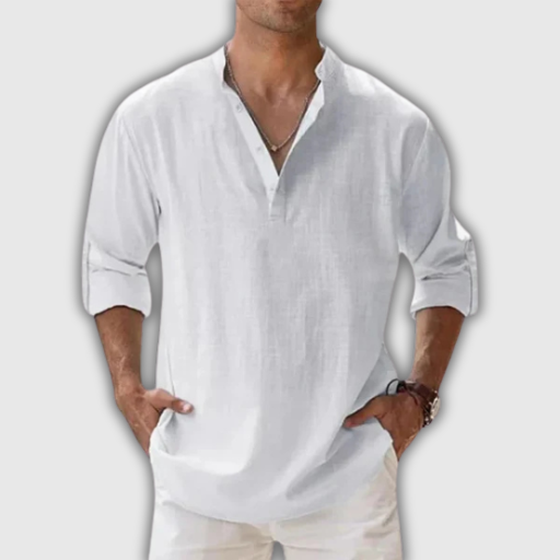 Men’s Cotton Linen Henley Beach Shirt