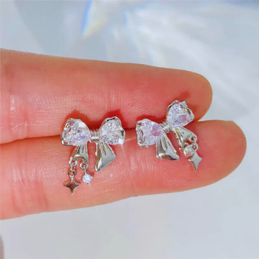 Luxeuria Luxe Y2K Pink Zircon Bow Stud Earrings