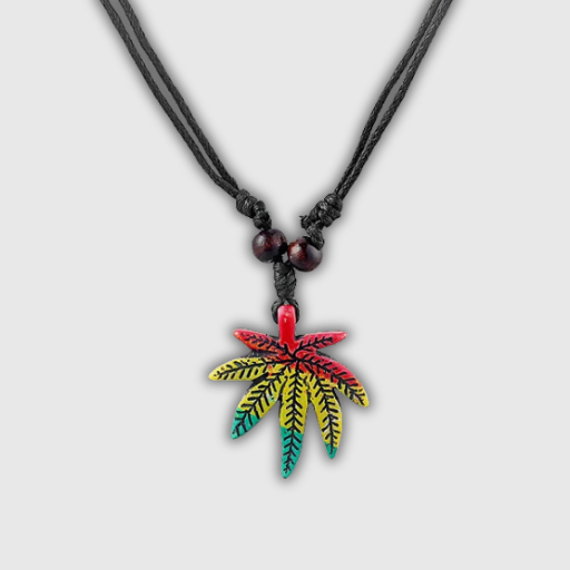 Luxeuria Luxe Rasta Resin Maple Leaf Pendant Necklace with Adjustable Black Wax Cord