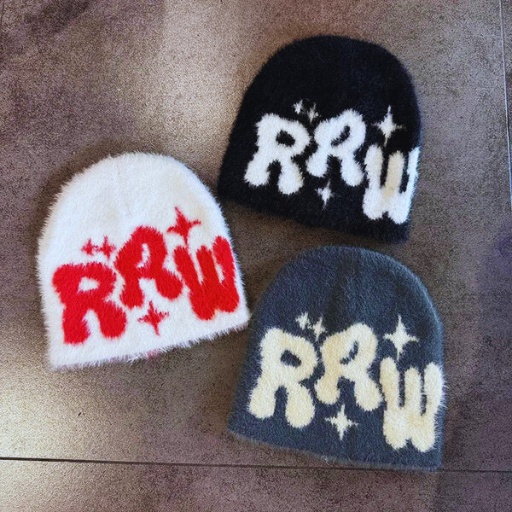 Y2K Letter Plush Beanie — Fluffy Warm Hip Hop Cap