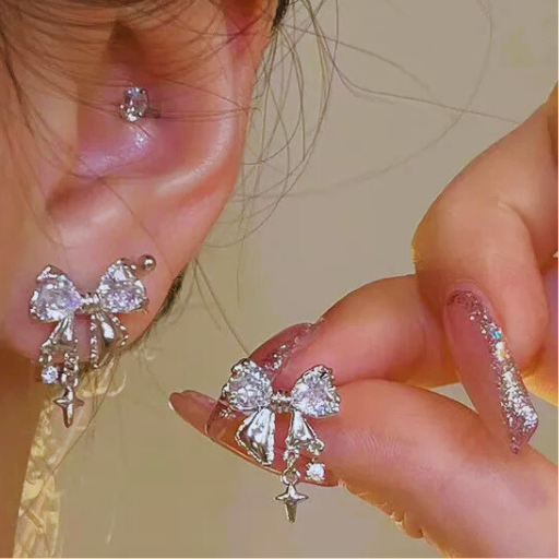 Luxeuria Luxe Y2K Pink Zircon Bow Stud Earrings