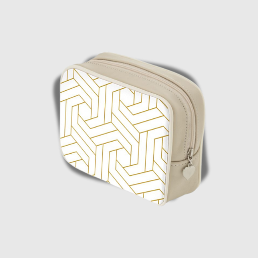 Luxeuria Luxe Ivory Beige Double-Sided Heart Zip Makeup Bag – Patent Vinyl or Genuine Leather