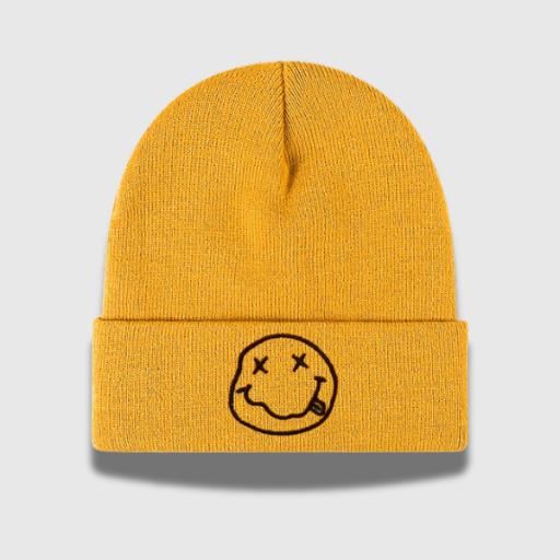 Knit Beanie with Smile Pattern — Windproof Ear Protection Hat
